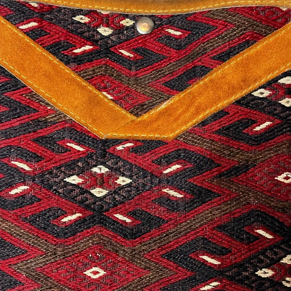 Kilim Jute Handmade Wool Leather Crossbody Bag Southwestern Aztec Boho Hippie